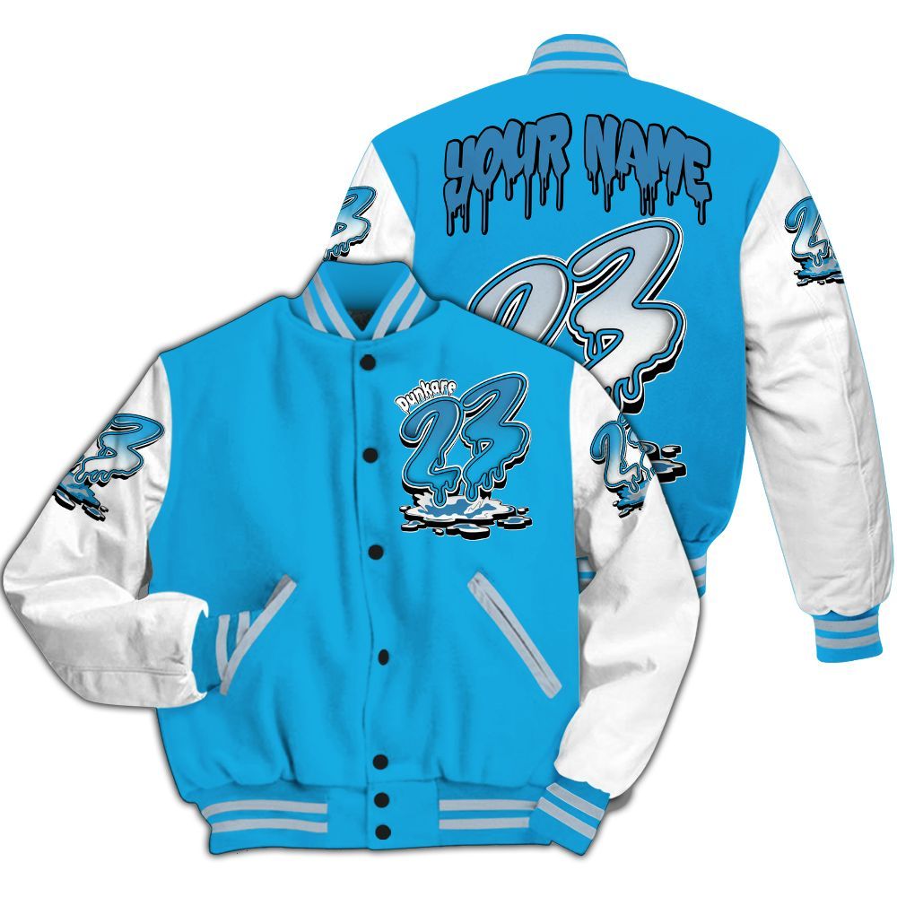 Varsity Jacket To Match University Blue Low 2026 11s - Custom Name 23 Drip All Over Print