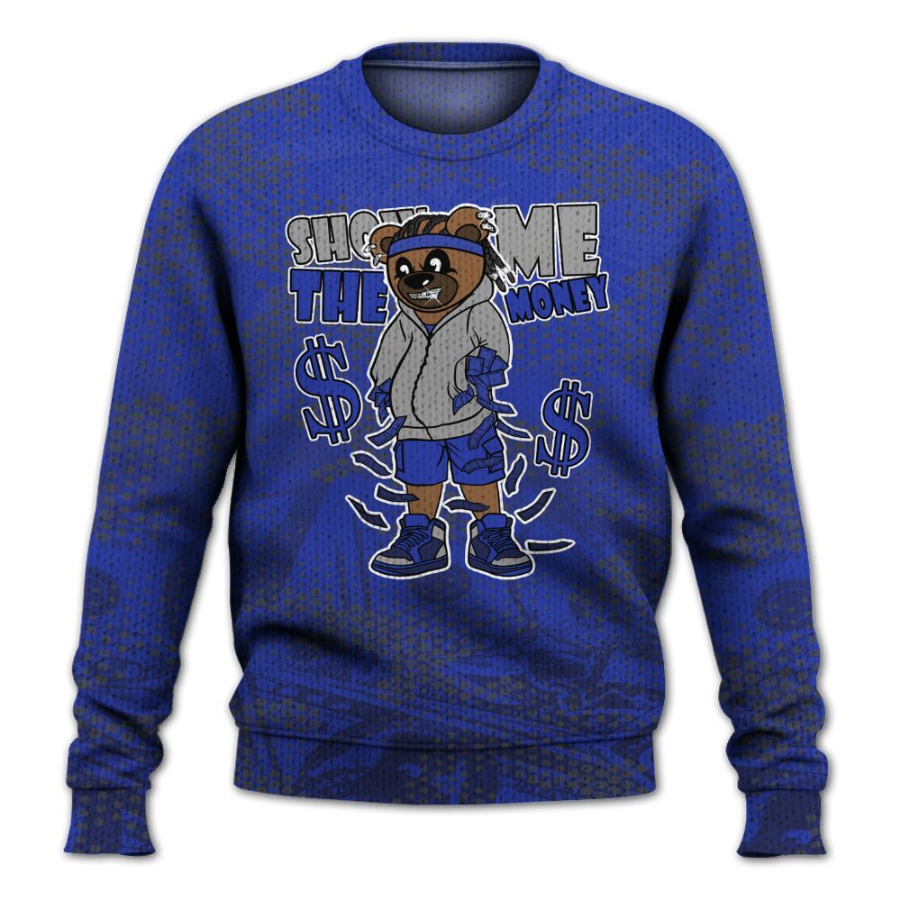Knitted Sweater To Match Air Max Plus Black Racer Blue - Show Me Bear Banknotes Art