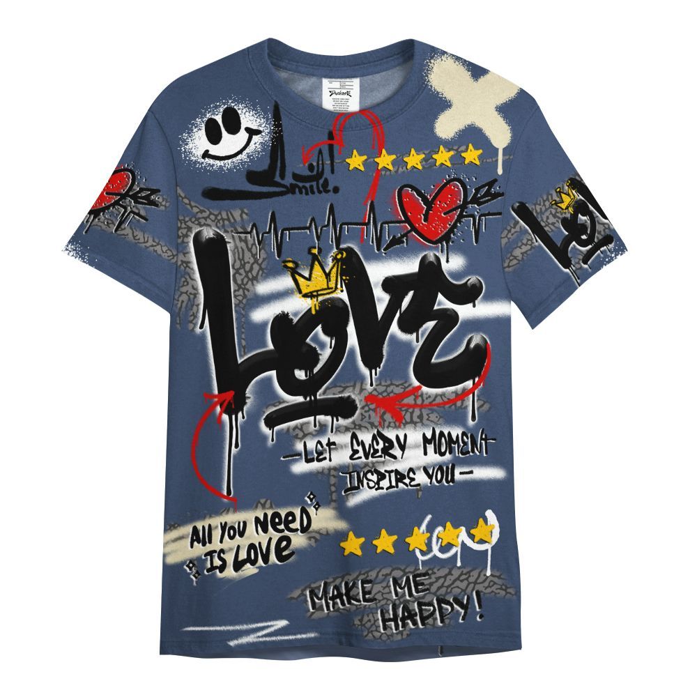 Shirt To Match Diffused Blue 3s - Happy Love Beats Graffiti Streetwear All Over Print
