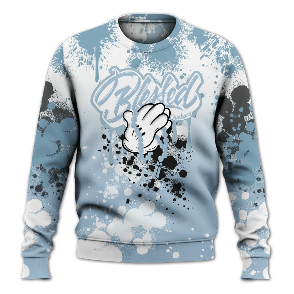 Sweatshirt To Match Mid Ice Blue 1s - God Blessed Ink Drip All Over Print