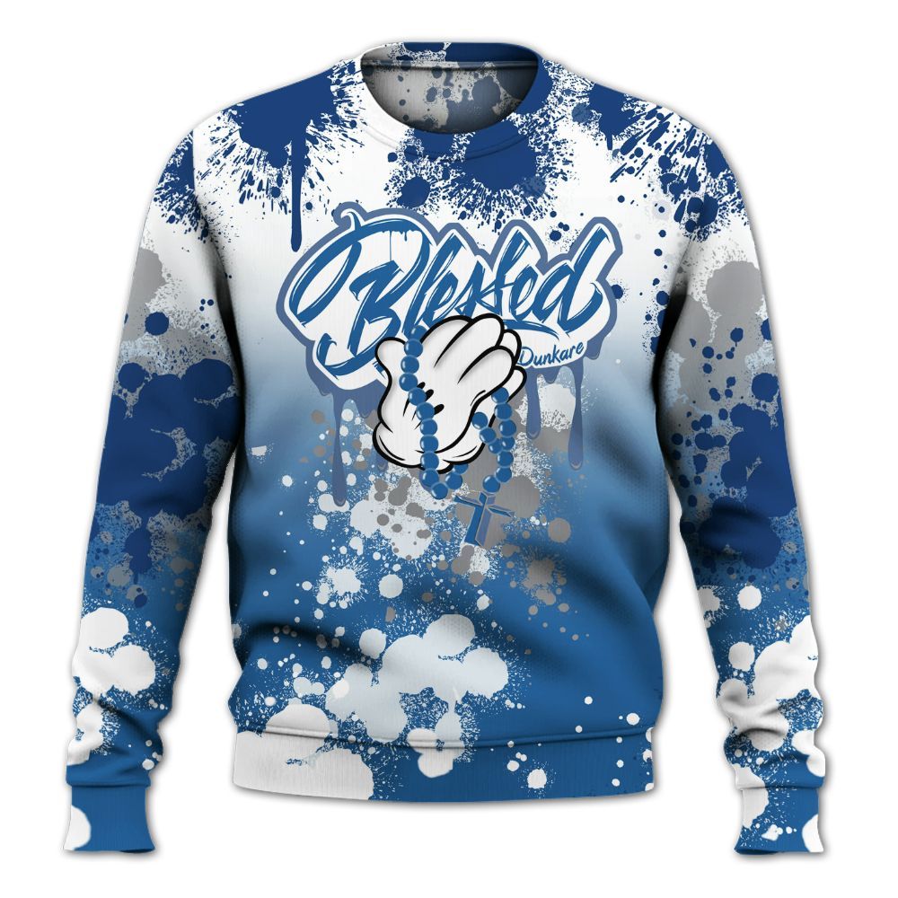 Sweatshirt To Match French Blue 13s - God Blessed Ink Drip All Over Print
