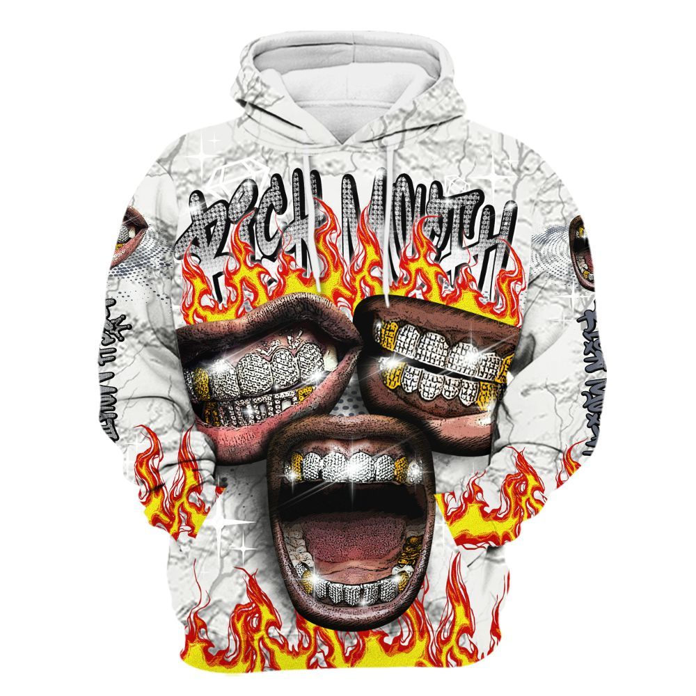 Hoodie To Match Air Foamposite Jin Kazama - Rich Mouth Fire Rap Retro 90s All Over Print