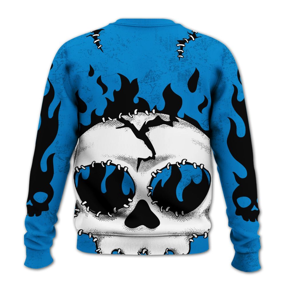 Sweatshirt To Match Industrial Blue 4s - Cracked Skull Stitches Military Blue 4s All Over Print