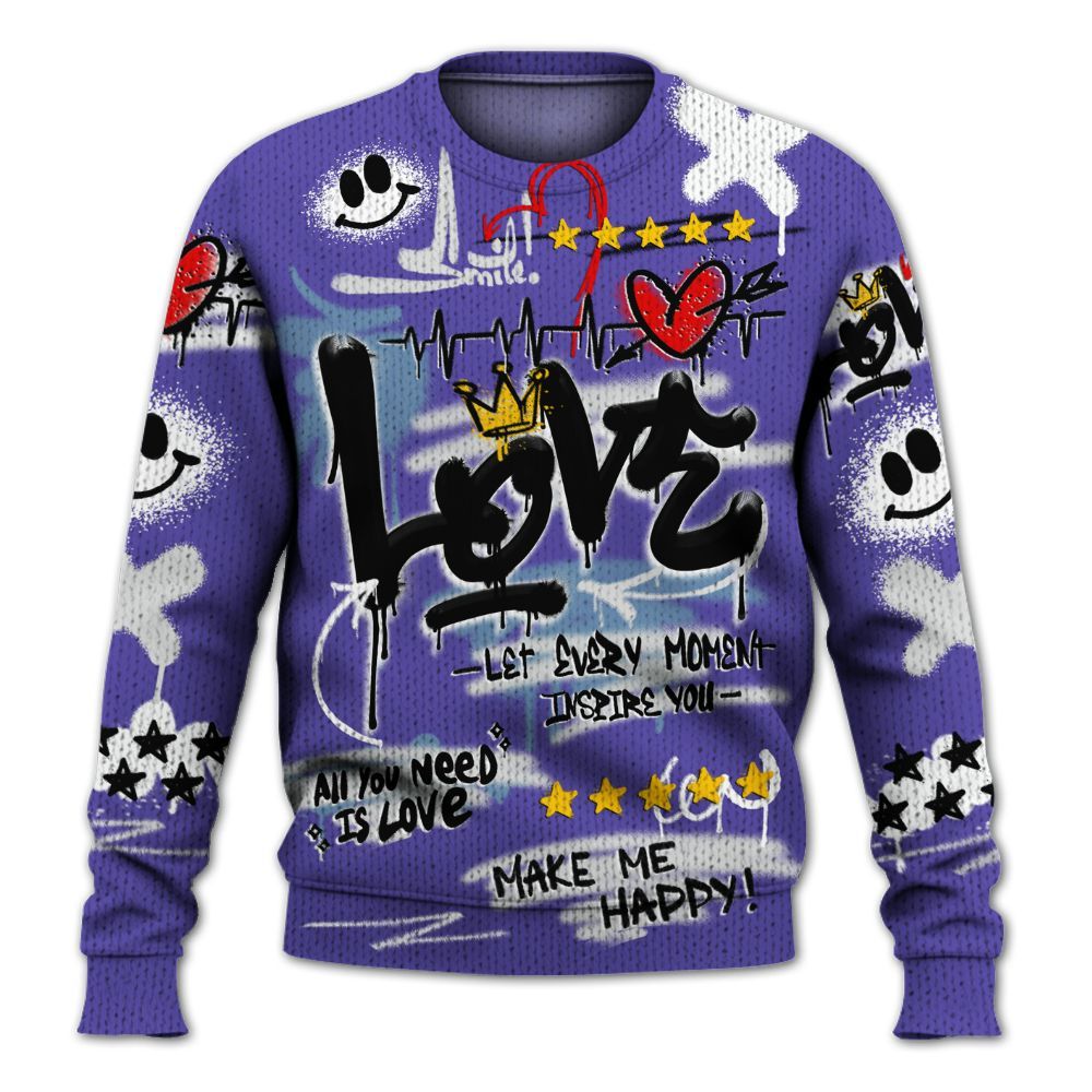 Knitted Sweater To Match Retro Concord 5s - Happy Love Beats Graffiti Streetwear