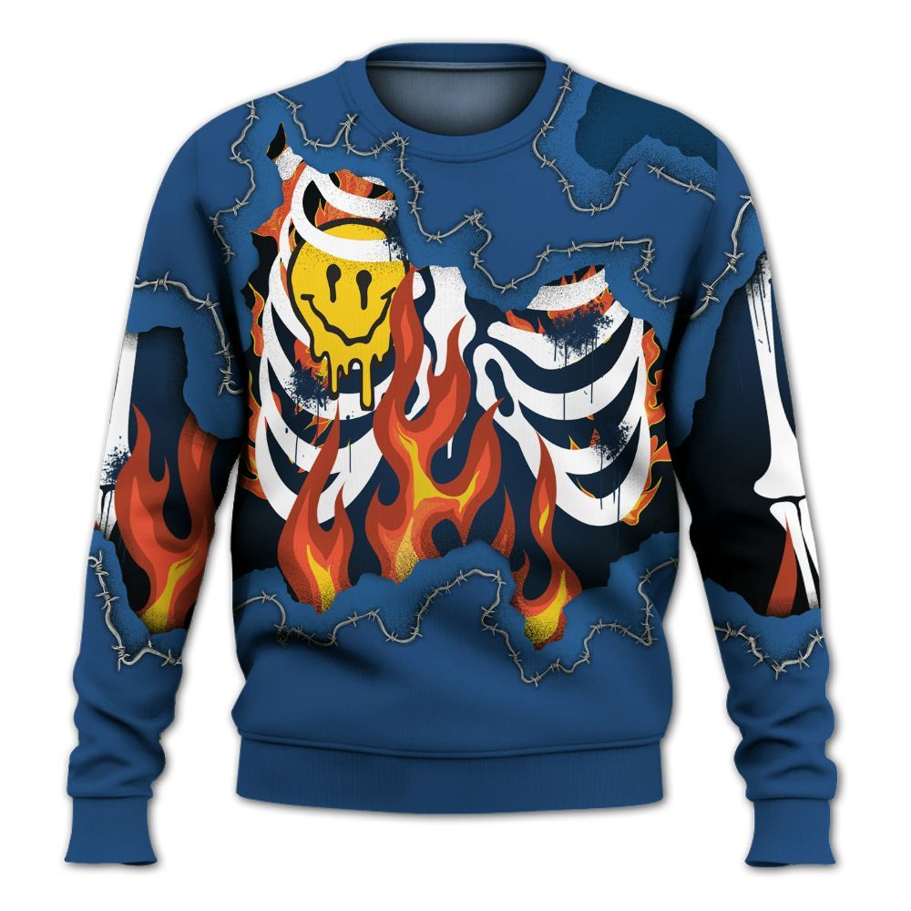 Sweatshirt To Match High OG Midnight Navy 1s - Skeleton On Fire Skrrt All Over Print