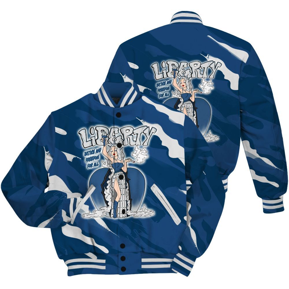 Varsity Jacket To Match High OG Midnight Navy 1s Shirt - Midwest Cartoon Colored All Over Print