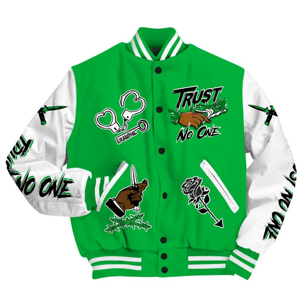 Varsity Jacket To Match Lucky Green 5s - Trust No One Dripping All Over Print