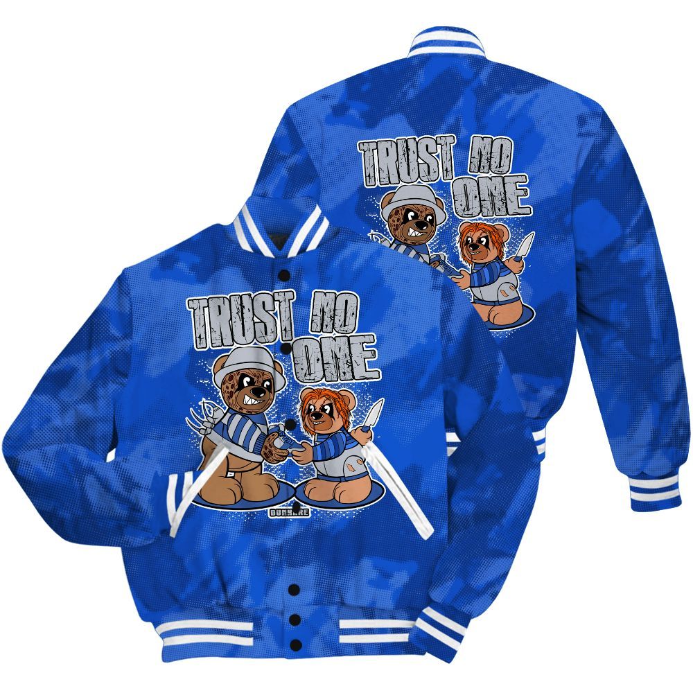 Varsity Jacket To Match Air Foamposite One Royal Shirt - Trust No One Bear Abstract Halftone All Over Print