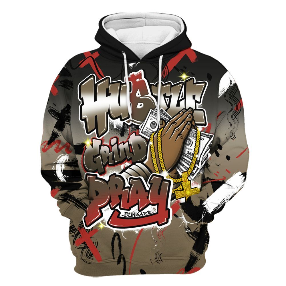 Hoodie To Match Olive 9s - Money Hustle Grind Pray All Over Print