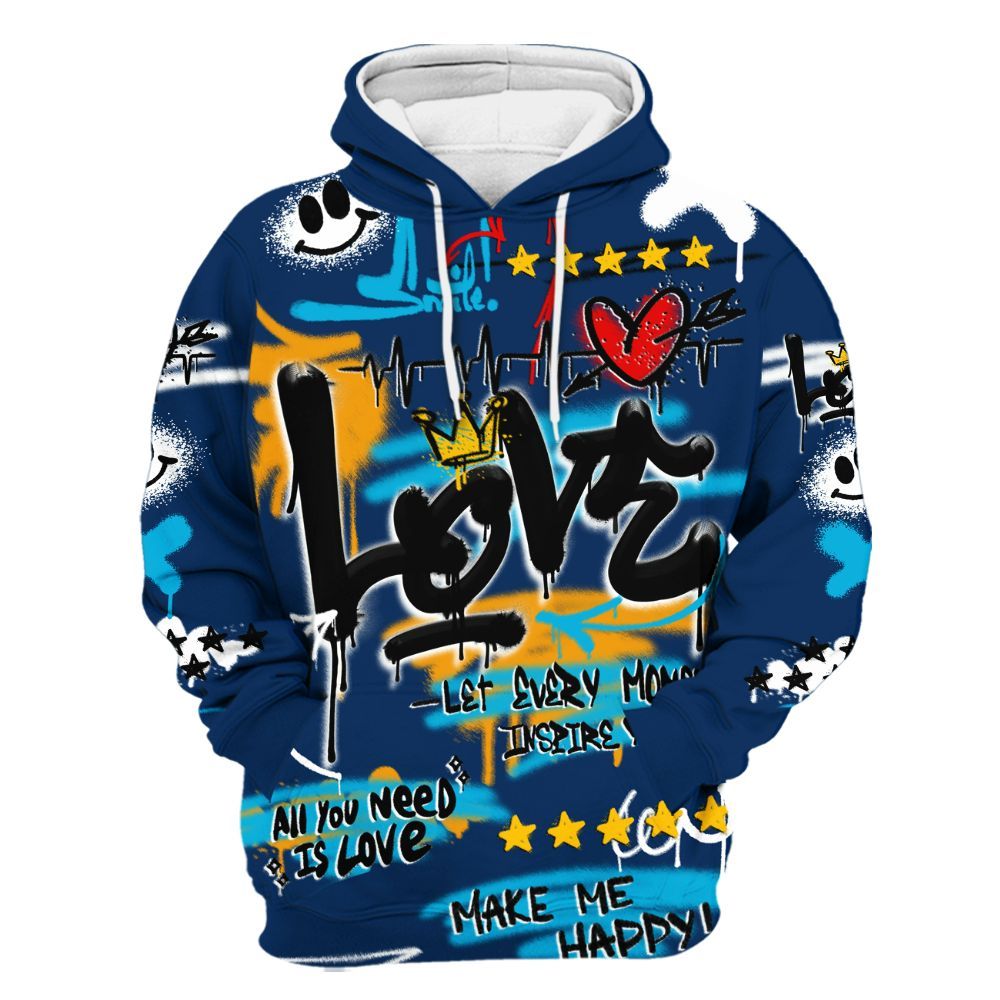 Hoodie To Match Dunk Low GS Electric Algae - Happy Love Beats Graffiti Streetwear All Over Print