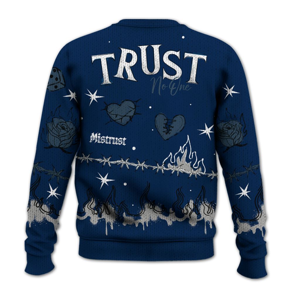 Knitted Sweater To Match SB White Navy 4s - Trust No One Snake-Bite Doodle Crayon