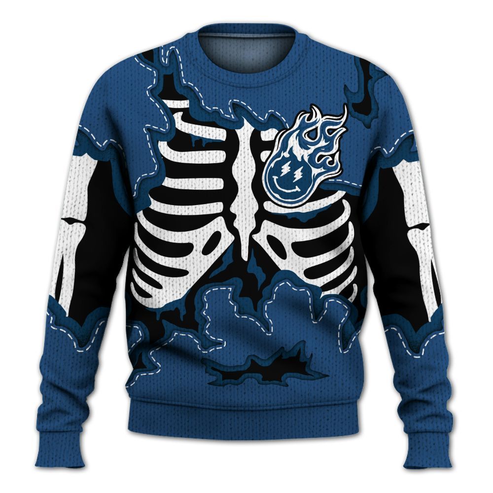 Knitted Sweater To Match High OG Midnight Navy 1s - Skeleton Smiley Face