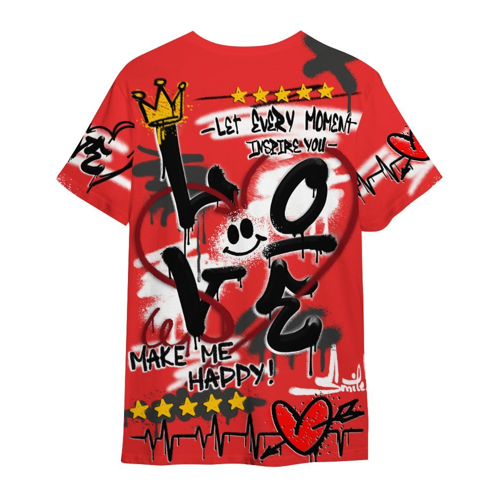 Shirt To Match Red Thunder 4s - Happy Love Beats Graffiti Streetwear All Over Print
