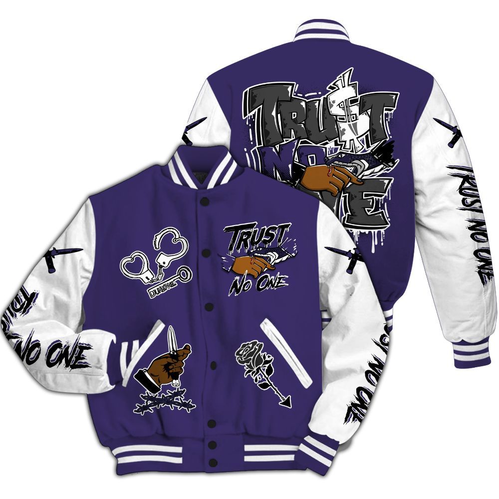 Varsity Jacket To Match Retro Court Purple 13s - Trust No One Dripping All Over Print