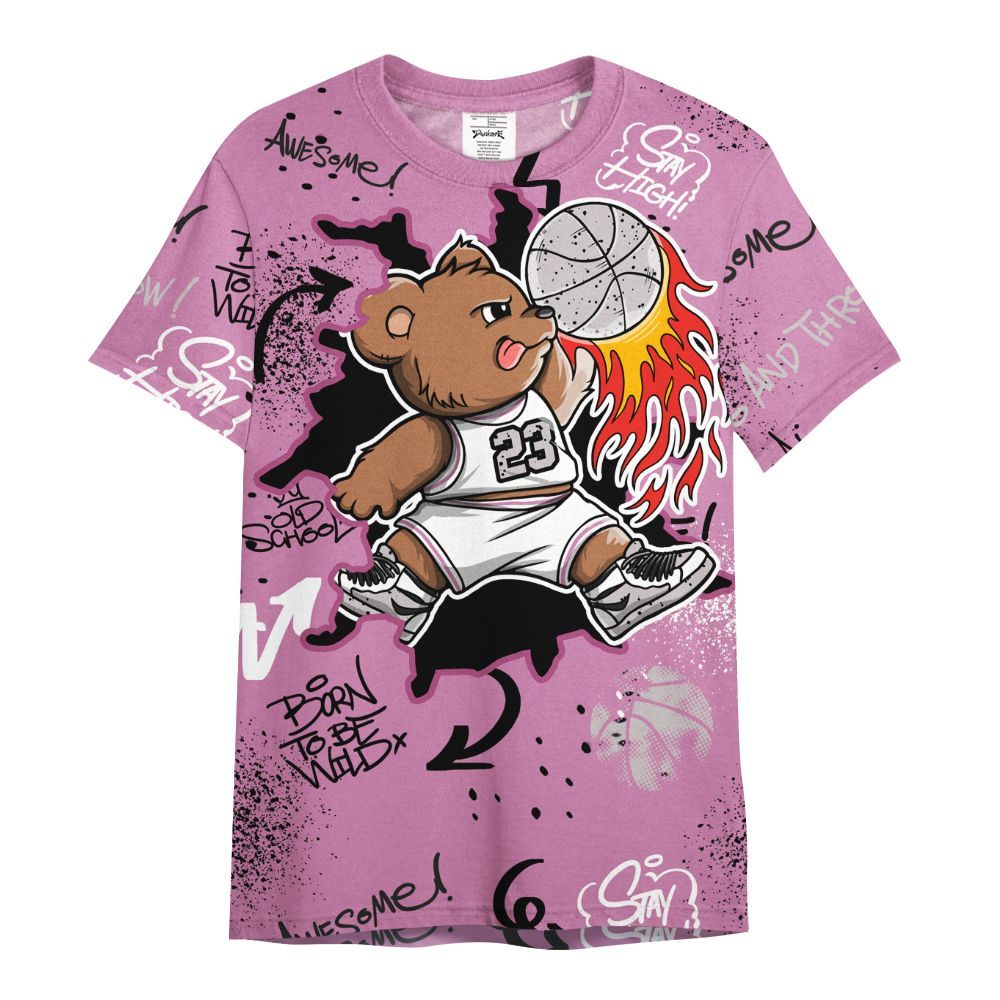 Shirt To Match Neutral Grey Black White Orchid 4s - Number 23 Basketball Bear Custom Name All Over Print