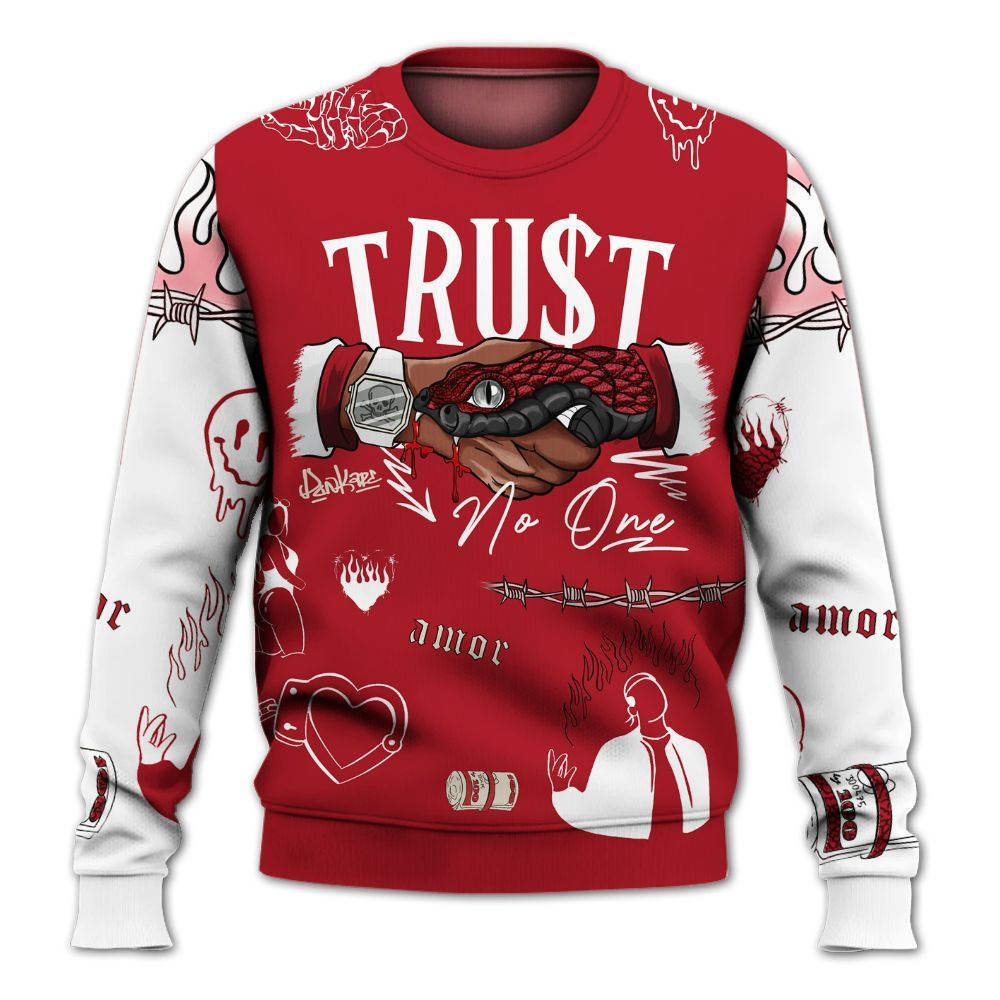 Sweatshirt To Match Mid Red Cracked Leather 1s - Snake Trust No One All Over Print
