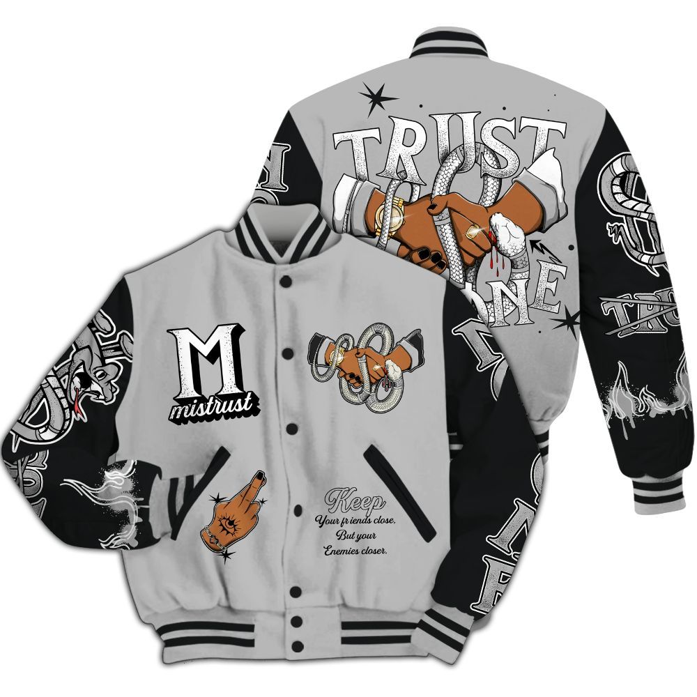 Varsity Jacket To Match Low 85 Metallic Black 1s - Trust No One Snake-Bite Street Style All Over Print