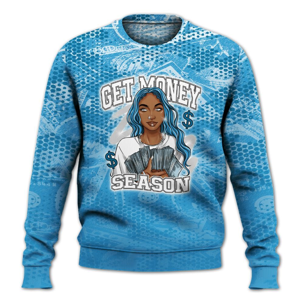 Sweatshirt To Match Powder Blue 9s - Get Moneys Season Banknote All Over Print
