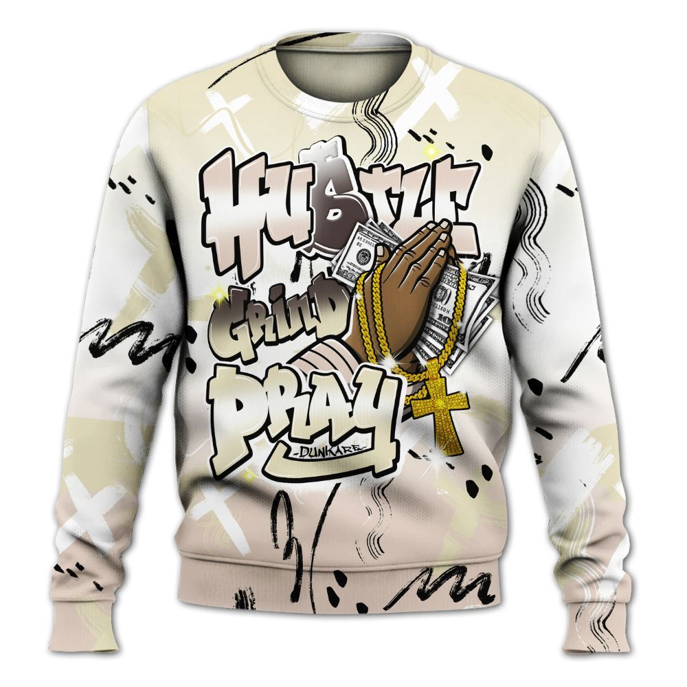 Sweatshirt To Match A Ma Maniere X Fossil Stone 4s - Money Hustle Grind Pray All Over Print