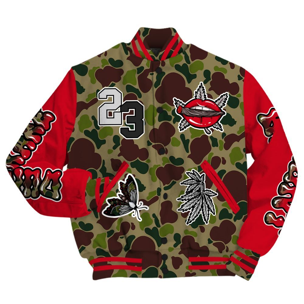 Varsity Jacket To Match Air Max 90 Duck Camo Red - Bluntz Unique All Over Print