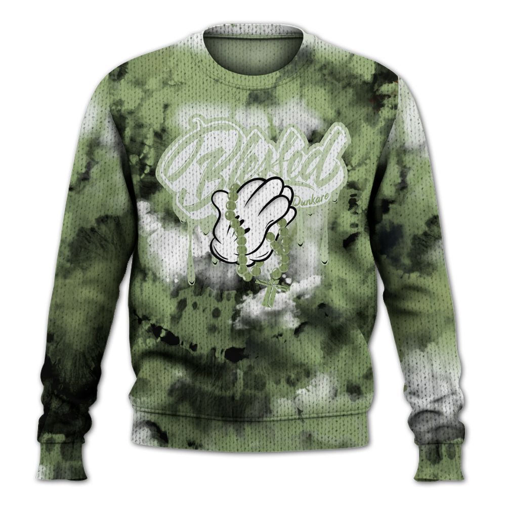 Knitted Sweater To Match Oil Green 4s - God Blessed Tie Dye