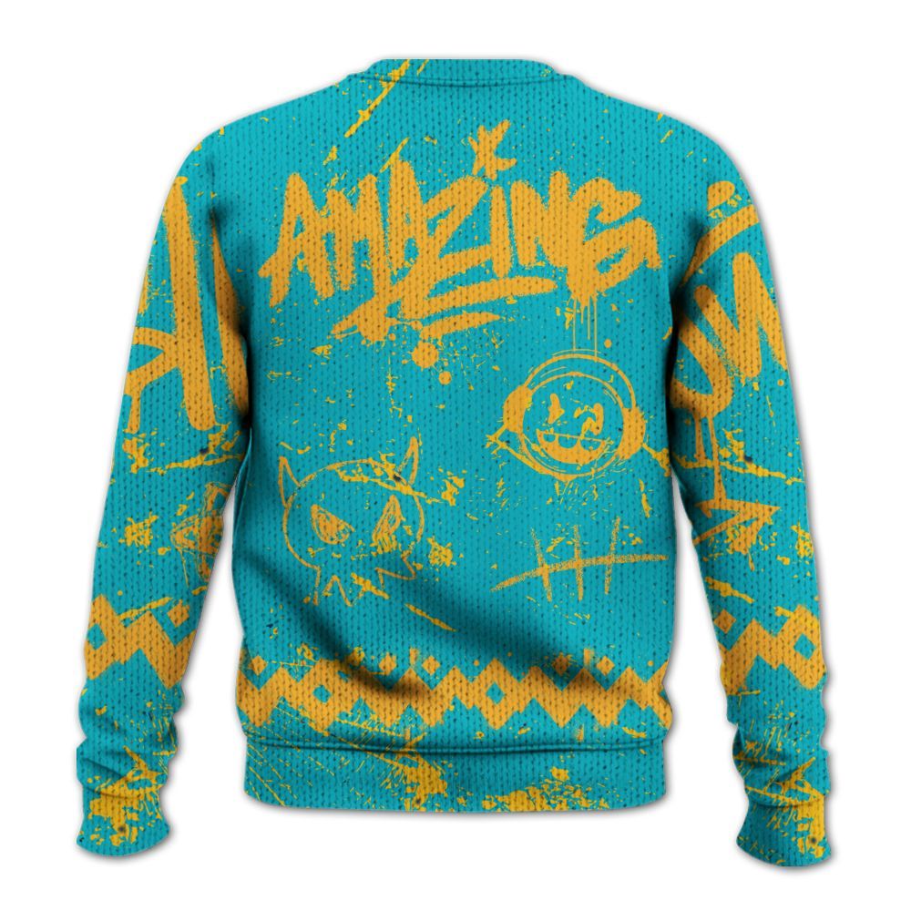 Knitted Sweater To Match Retro Aqua 5s - Friday Sneaker Crayon