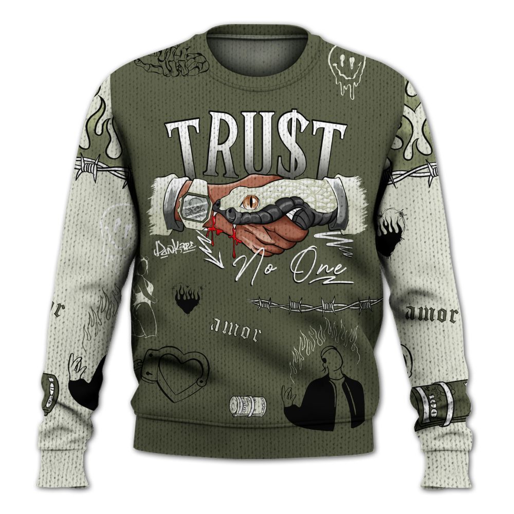 Sweater To Match Low OG Medium Olive 1s - Snake Trust No One Graphic