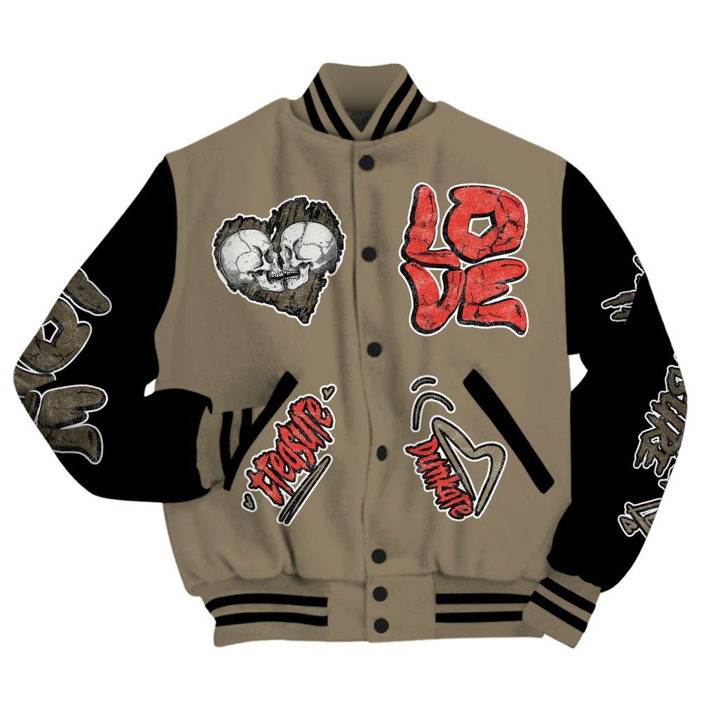Varsity Jacket To Match Olive 9s - Skull Bear All Over Print