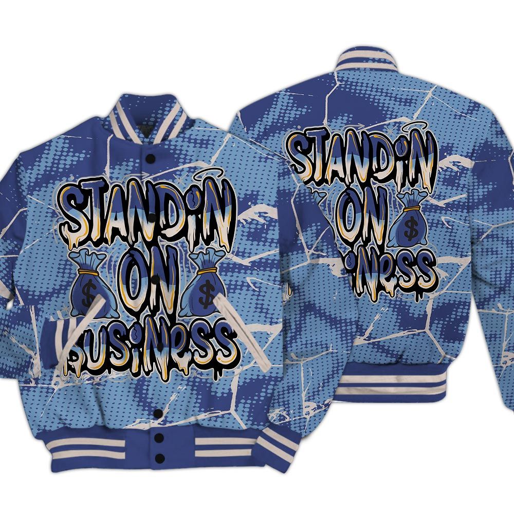 Varsity Jacket To Match High OG First In Flight 1s - Standin' Business White Graphic Crack Varsity Jacket Unisex