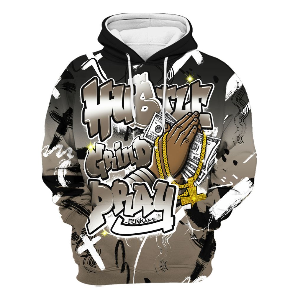 Hoodie To Match Low OG Dark Mocha 1s - Money Hustle Grind Pray All Over Print