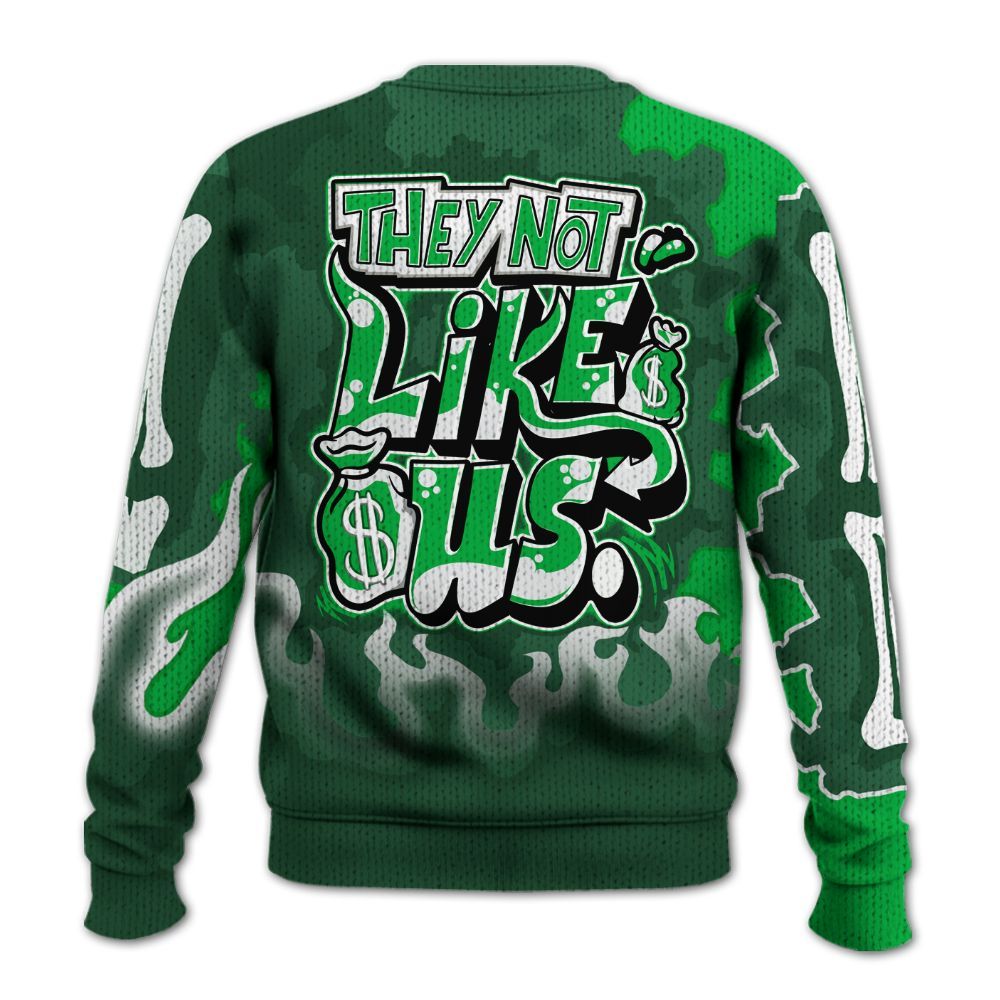 Knitted Sweater To Match Lucky Green 5s Varsity Jacket - Dislike Us Graphic Burning Custom Name