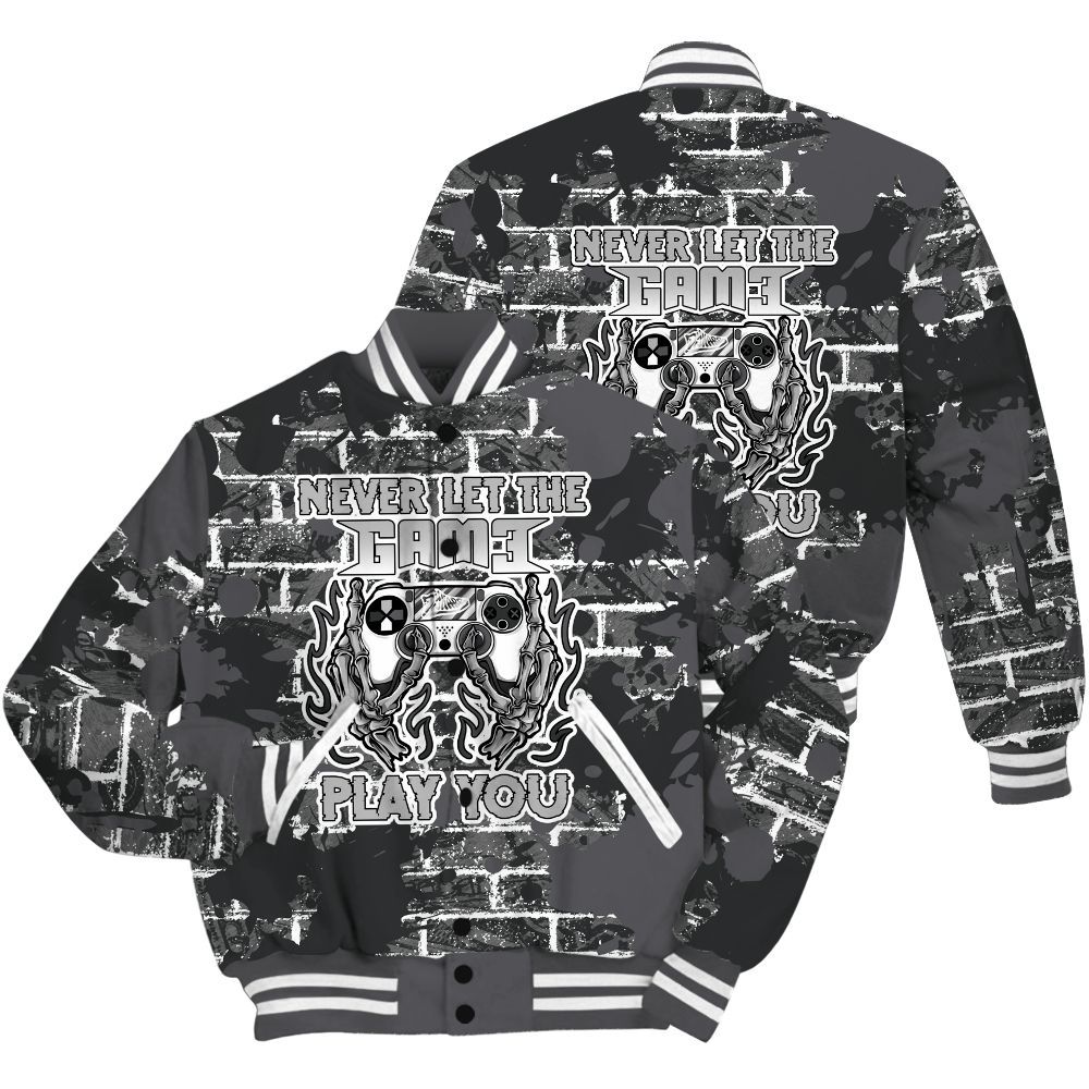 Varsity Jacket To Match White Thunder 4s Shirt - PlayGame Skull Brick All Over Print