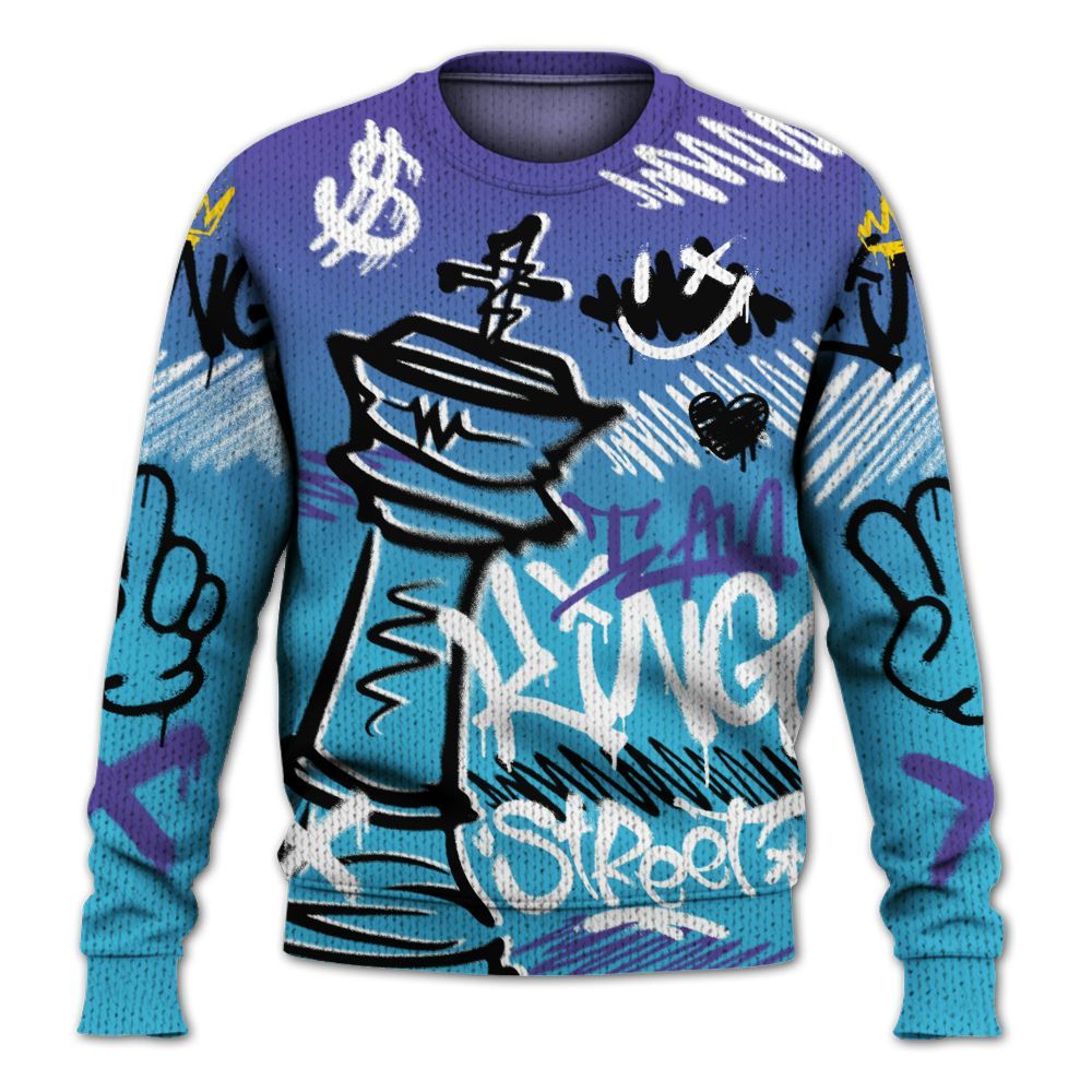 Knitted Sweater To Match Retro Aqua 6s - Street King Chess Streetwear