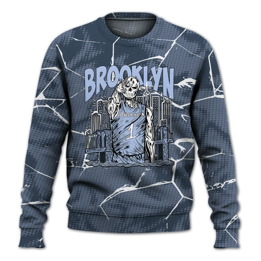 Sweatshirt To Match Low Diffused Blue 11s - Brooklyn's Skeleton Crack All Over Print