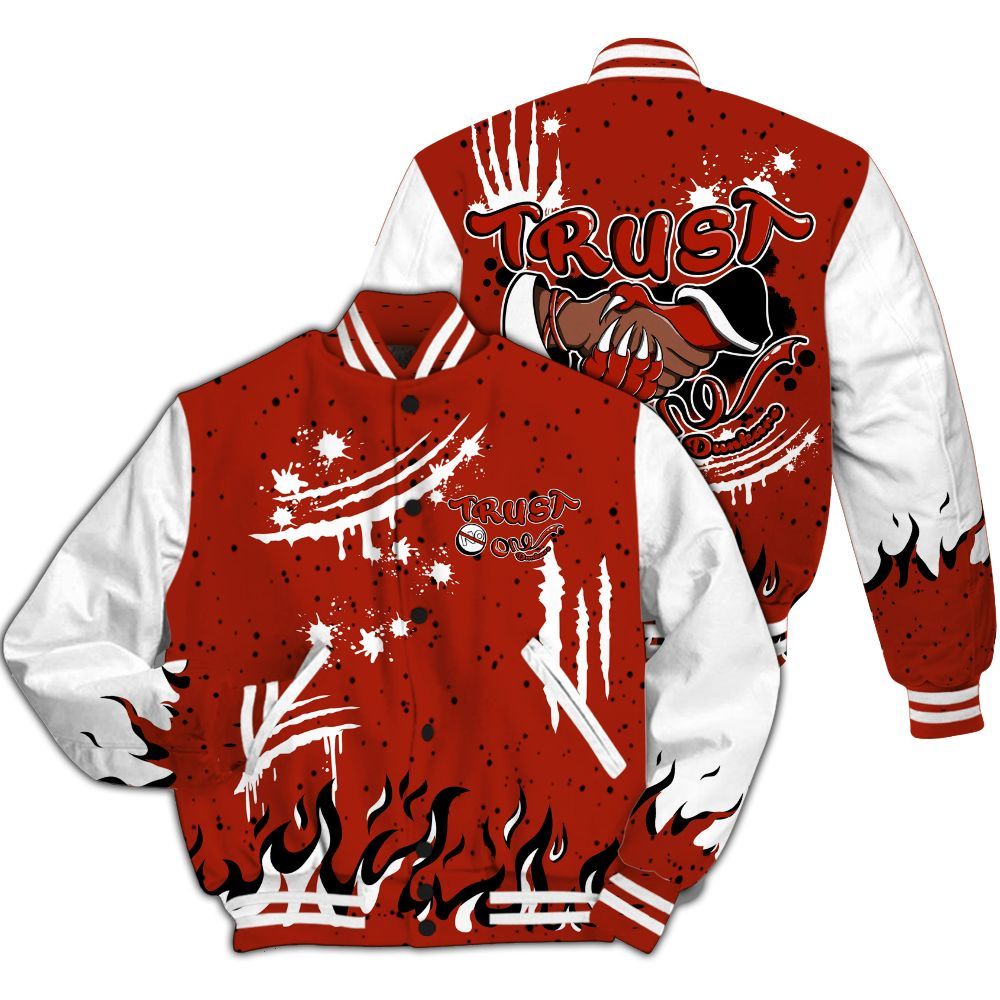 Varsity Jacket To Match Red Cement 4s - Graphic Trust No One All Over Print