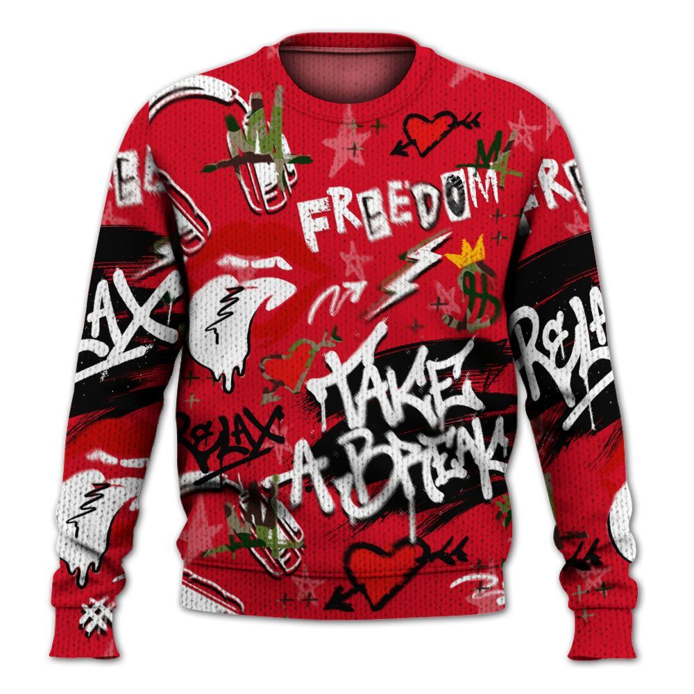 Knitted Sweater To Match Air Max 90 Duck Camo Red - Take Break Freedom Graffiti Streetwear