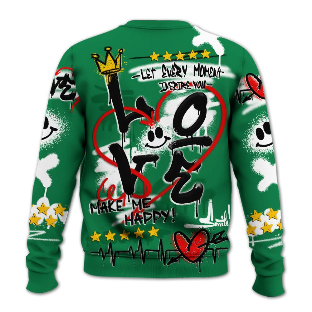 Sweatshirt To Match Pine Green 13s - Happy Love Beats Graffiti Streetwear All Over Print