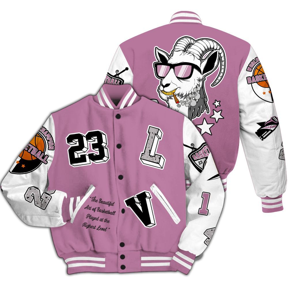 Varsity Jacket To Match Neutral Grey Black White Orchid 4s - The GOAT Got Em Retro Graphic All Over Print