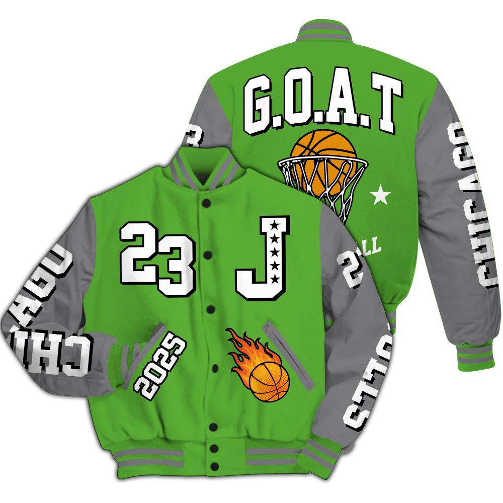 Varsity Jacket To Match Retro Green Bean 5s - Chicago 23 Basketball All Over Print
