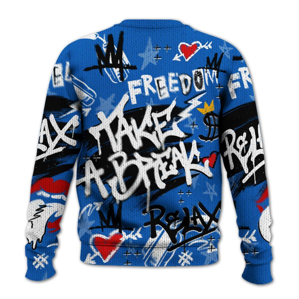 Knitted Sweater To Match Kobe 6 Game Royal - Take Break Freedom Graffiti Streetwear