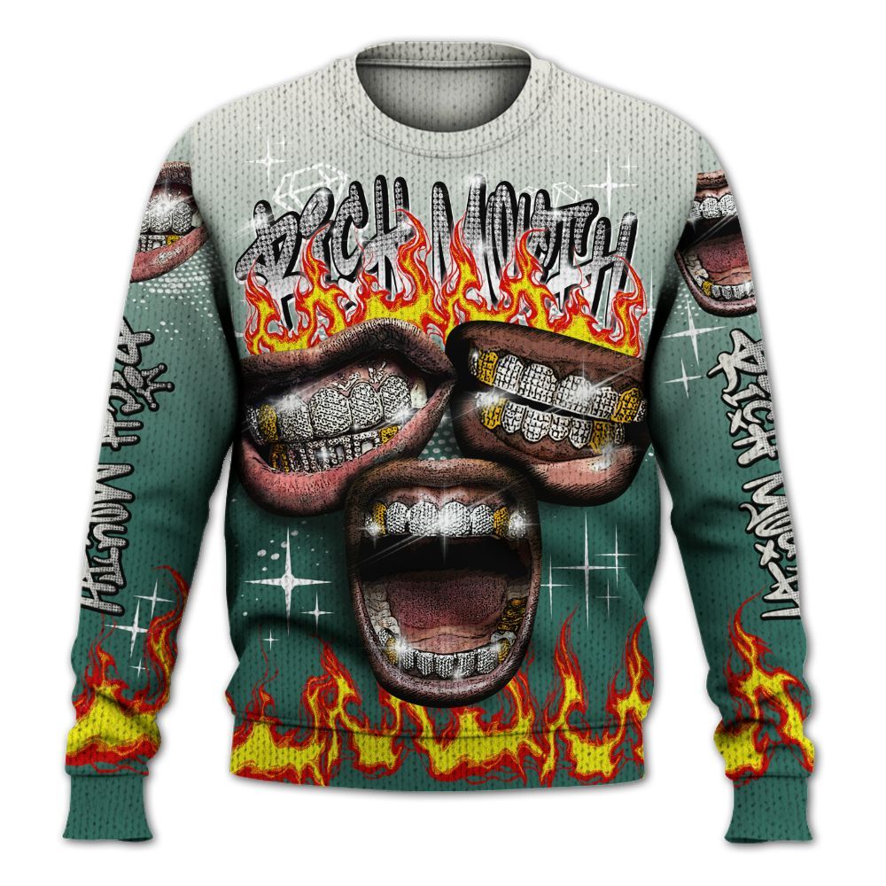 Knitted Sweater To Match RM Oxidized Green 4s - Rich Mouth Fire Rap Retro 90s