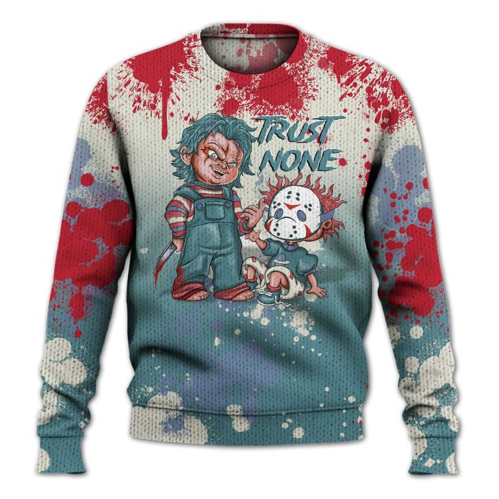 Knitted Sweater To Match Dunk Low Denim Turquoise Royal - Trust No One Scary