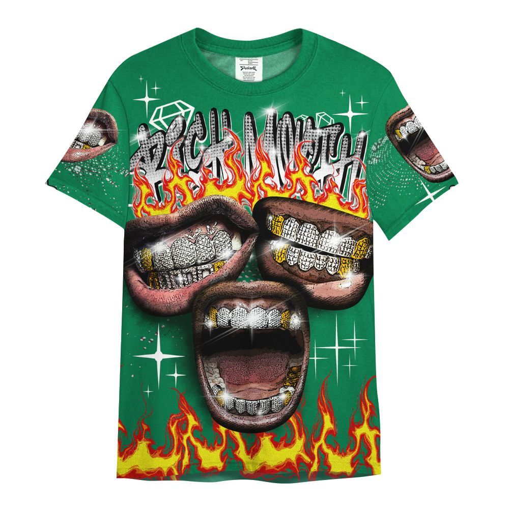 Shirt To Match Pine Green 3s - Rich Mouth Fire Rap Retro 90s All Over Print