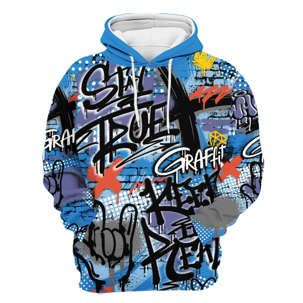 Hoodie To Match Hi-Res Blue 700s - True It Real Graffiti Streetwear All Over Print