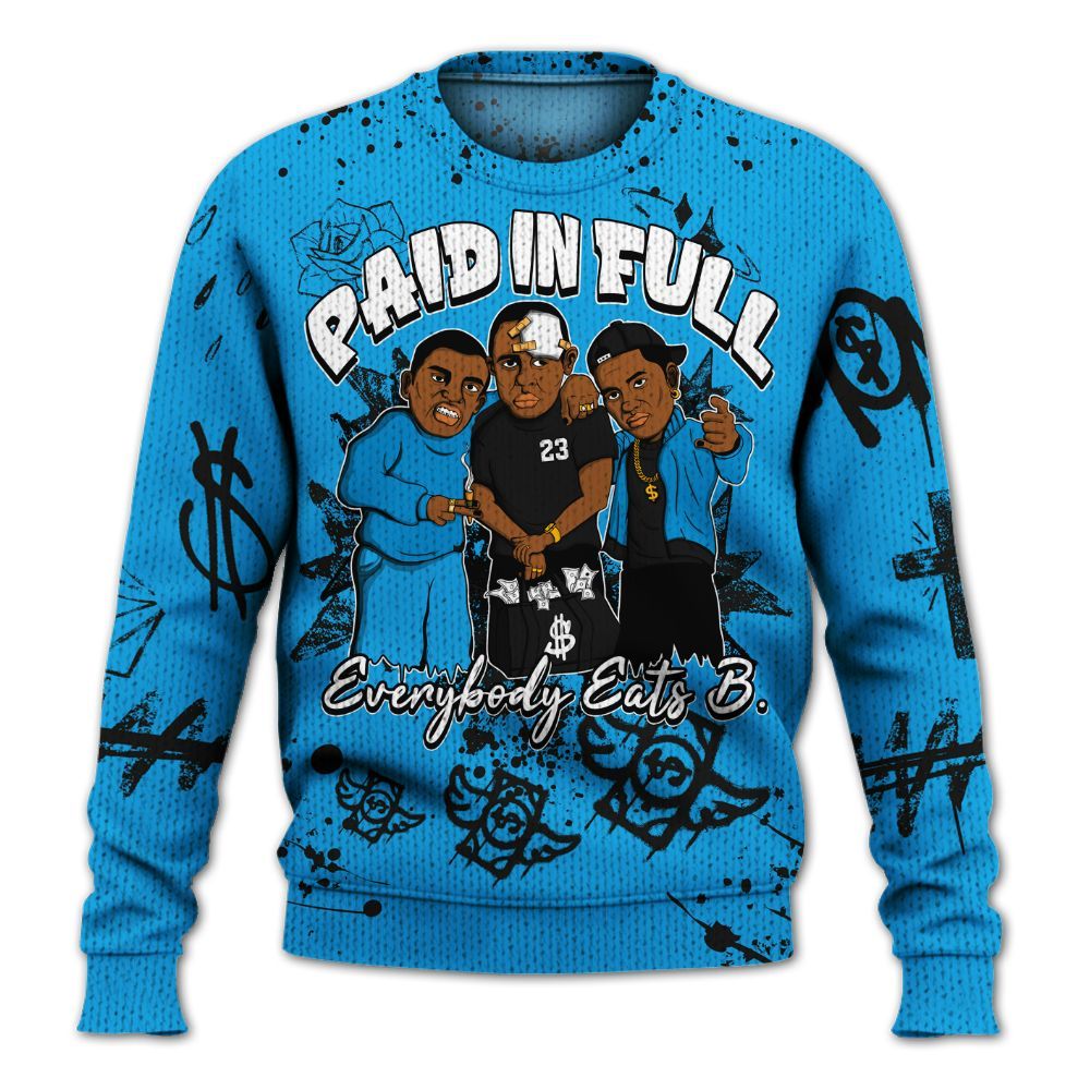 Knitted Sweater To Match Black University Blue 2022 13s - Everybody Paid In Full Crayon