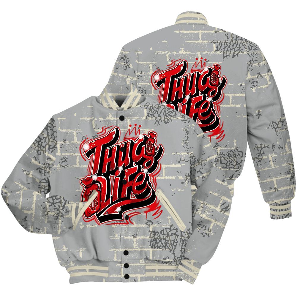 Varsity Jacket To Match Cement Grey 3s Shirt - Free Thug Living Graphic Brick Art All Over Print
