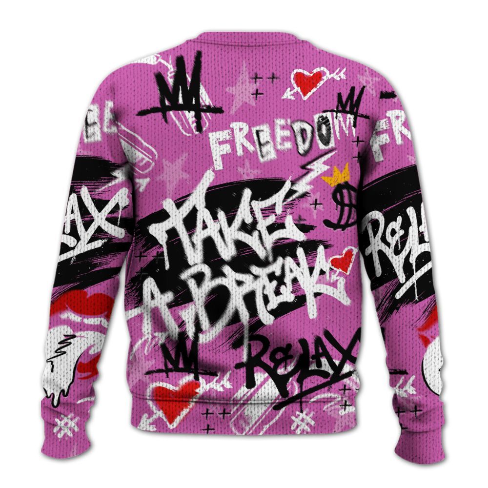 Knitted Sweater To Match Hyper Violet 4s - Take Break Freedom Graffiti Streetwear