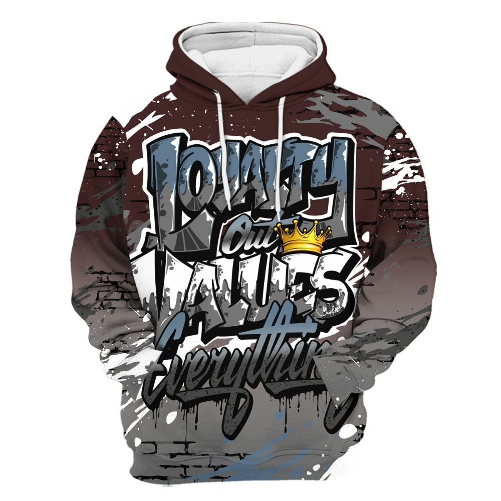 Hoodie To Match Burgundy 5s - Values Of Loyalty Drip All Over Print