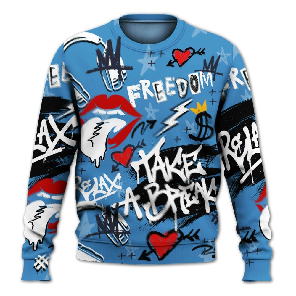 Sweatshirt To Match Low OG Obsidian 1s - Take Break Freedom Graffiti Streetwear All Over Print