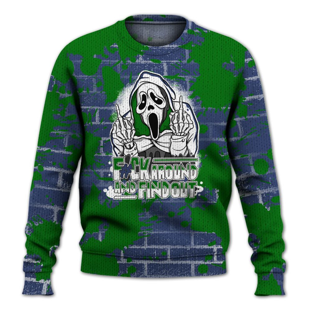 Knitted Sweater To Match Midnight Navy 13s - F#CK And Find Out Graphic Halloween